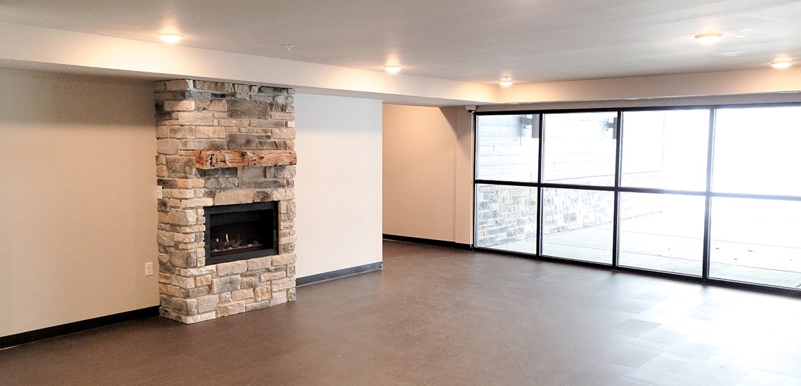 Common Area Fireplace at Prairie Haus Apartments
