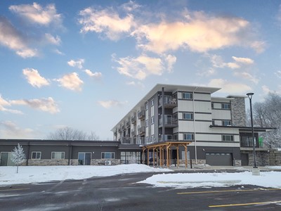 Exterior and Parking Lot at Prairie Haus Apartments