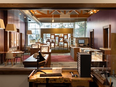 View of Showroom from Workshop at Jeweler's Workshop