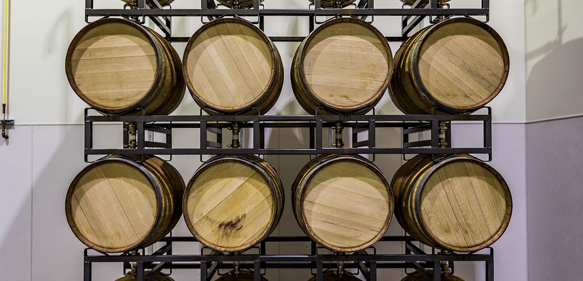 Stacked Beer Barrel Storage at Dancing Goat Distillery