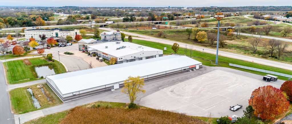 Aerial view of the Harley Davidson Building in Madison, WI
